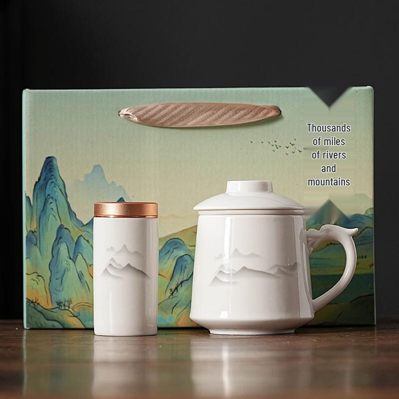 

OLOEY Lanolin Jade White Porcelain Tea Mug & Can Set