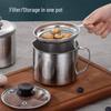 Stainless Steel Oil Filter Cup with Lid, Large Capacity for Kitchen Filtering and Storage