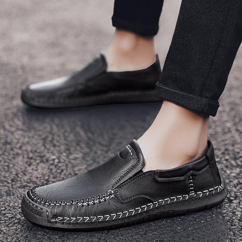 Leather Shoes Men's Spring New plus Size Stitching Leather Casual Shoes Trendy Lazy Doug Shoes Men's Driving
