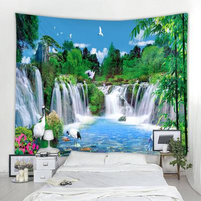 Green Landscape Tapestry Alpine Flowing Water Waterfall Tapestry Wall Decoration Art Tapestry Living Room Room Home Decoration