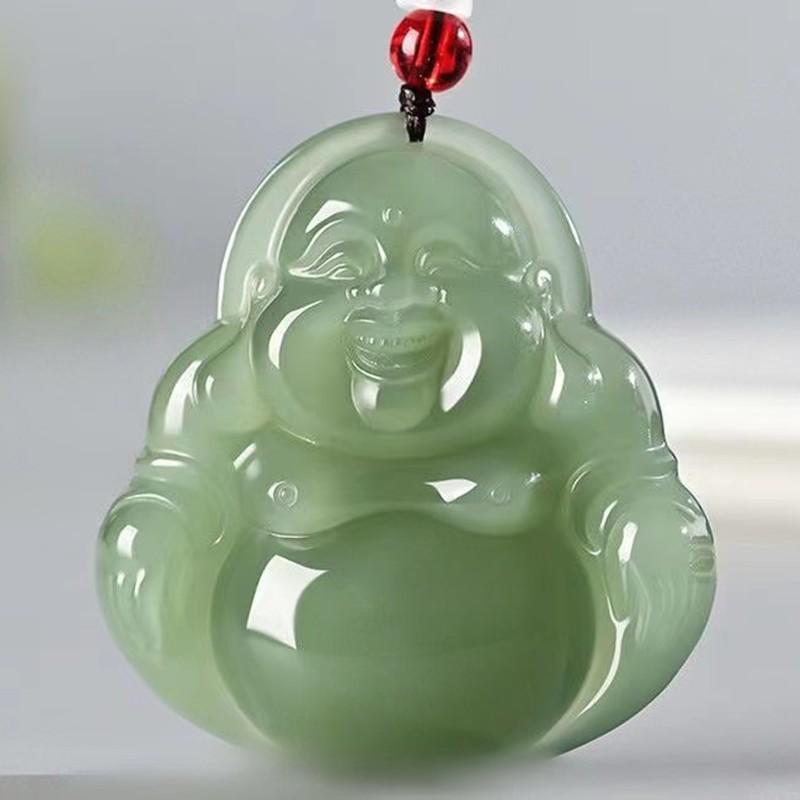 

Pendant Buddha Outer Mask Laughing Buddha Yellow Mouth Maitreya Buddha Lake Water Green Buddha Necklace 50CM