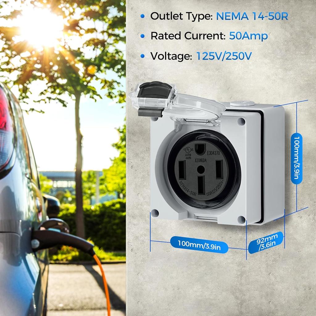 50 Amp RV Power Outlet Box, 125V/250V NEMA 14-50R RV Outlet, Weatherproof Electrical Box With Receptacle Panel, Outdoor Power Box For RV'S Campers