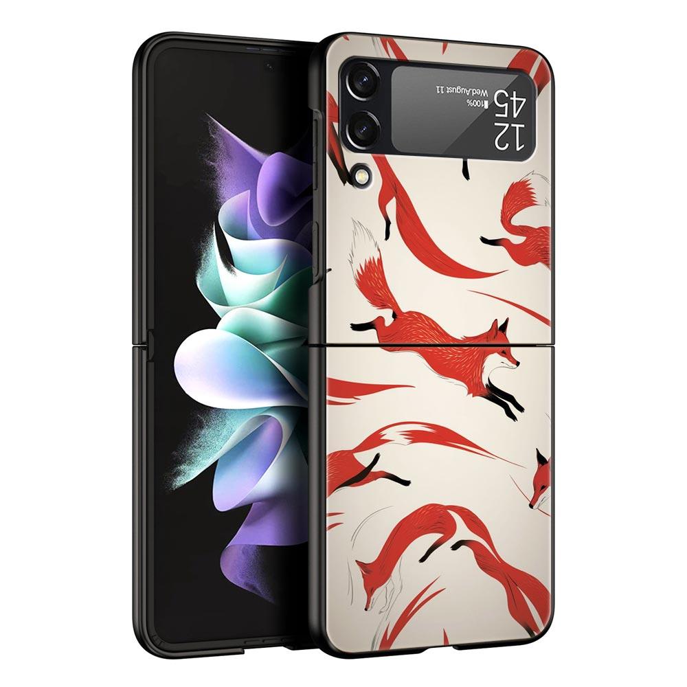 Red Fox Hard PC Phone Case For Samsung Galaxy Z Flip 7 6 5 4 Black Cover For Galaxy Z Flip 3 Foldable Shell Fundas Capas Coque