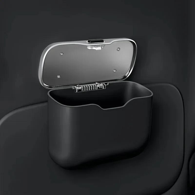 Multifunctional Hanging Car Trash Can With Press Top Lid Wet & Dry Storage Bin For Auto Interior Accessories
