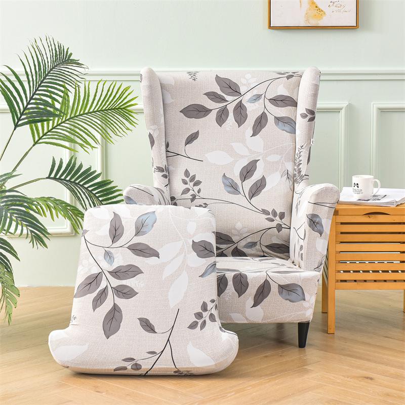 Housse de Chaise Haute à Dossier Imprimé Élastique 2 Pièces Forme Housse de Fauteuil à Oreilles Monoplace