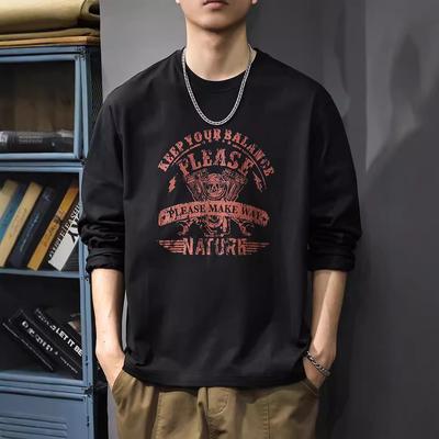 Autumn Trendy Brand Printed Men'S Long-Sleeved T-Shirt American Retro Loose T-Shirt Heavy Cotton Crew Neck Sweater