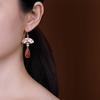 Ancient Gold Craft Southern Red Tourmaline Blossom Fan Earrings for Women Chinese Style Exquisite Water Drop Eardrop Jewelry