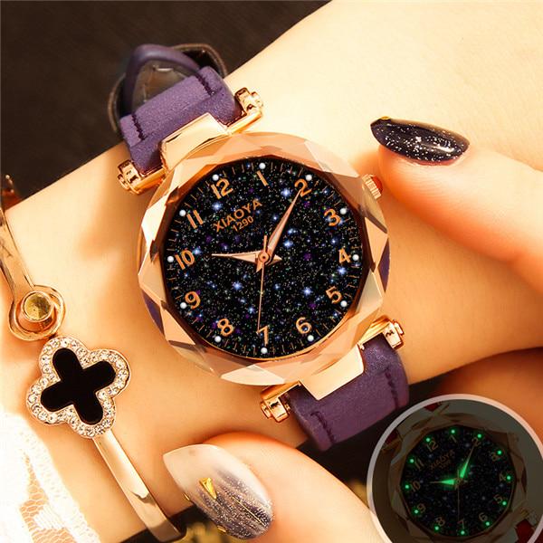 Luxury Starry Sky Watch For Women Fashion Quartz Wristwatch Ladies Casual Leather Strap Watches