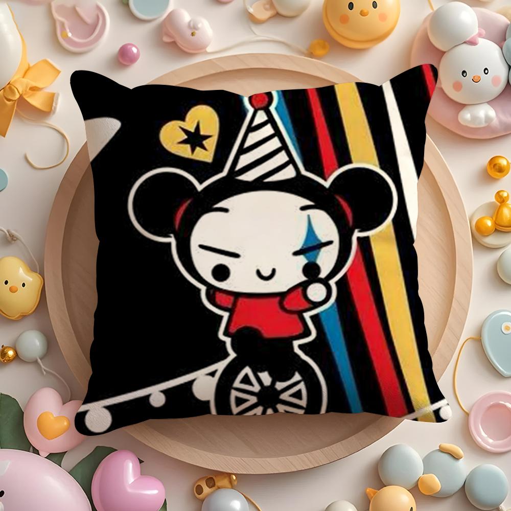 Kawaii P-Pucca Anime Cushion Cover Plush Fabric Soft Double-Sided Printed Sofa Pillow Case Colorfast Home Decor Gift