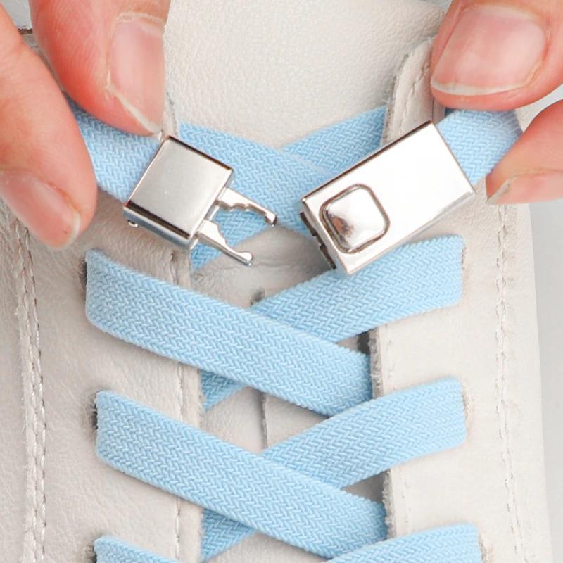 Nieuwe veters zonder strik, druksluiting, elastische veters voor sneakers, kinderen en volwassenen, verbrede platte veters voor schoenen