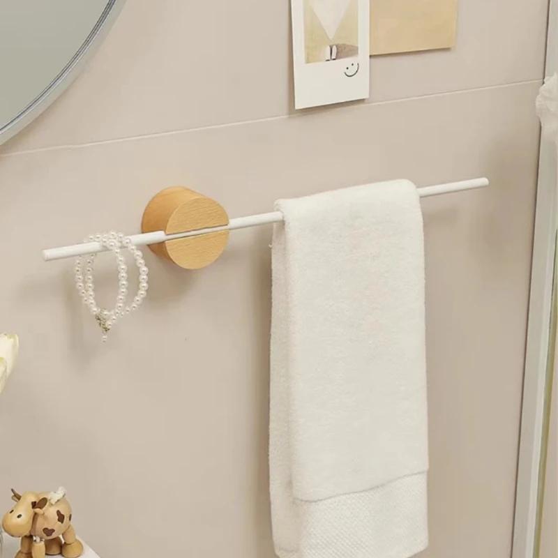 Towel Bar No Drilling Wood Towel Holder Bathroom Shelves Bathroom Organizers Towel Hang Kitchen Storage Rack Toalleros