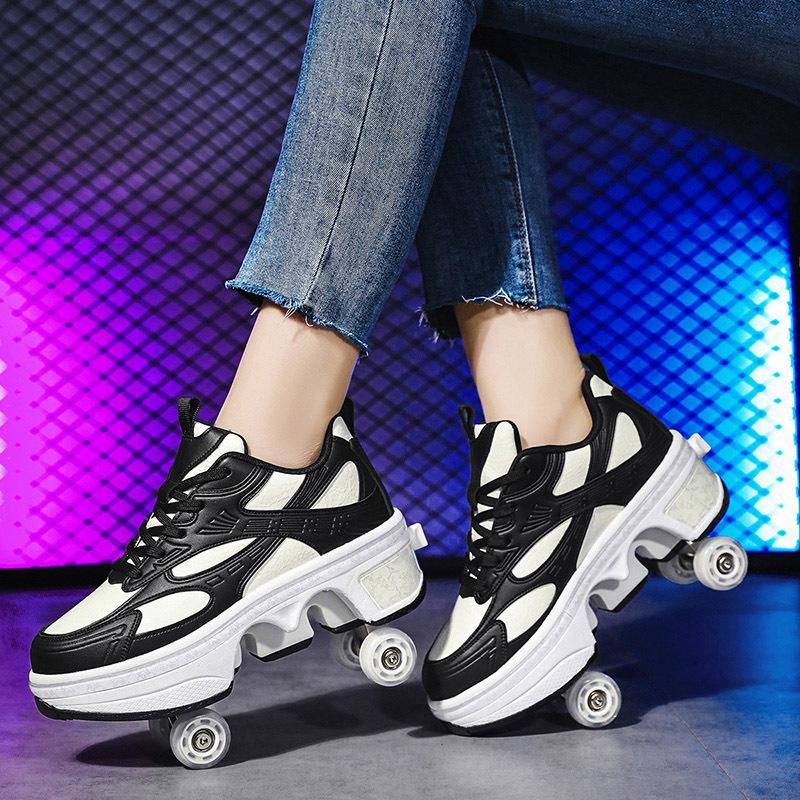 Spot new skates, sneakers, children's runaway shoes, four-wheel pulleys, walkable, disassembled flash
