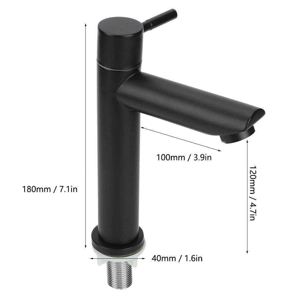 1Pc G1/2in Stainless Steel Washbasin Single Cold Faucet Water Tap for Bathroom Toilet Black