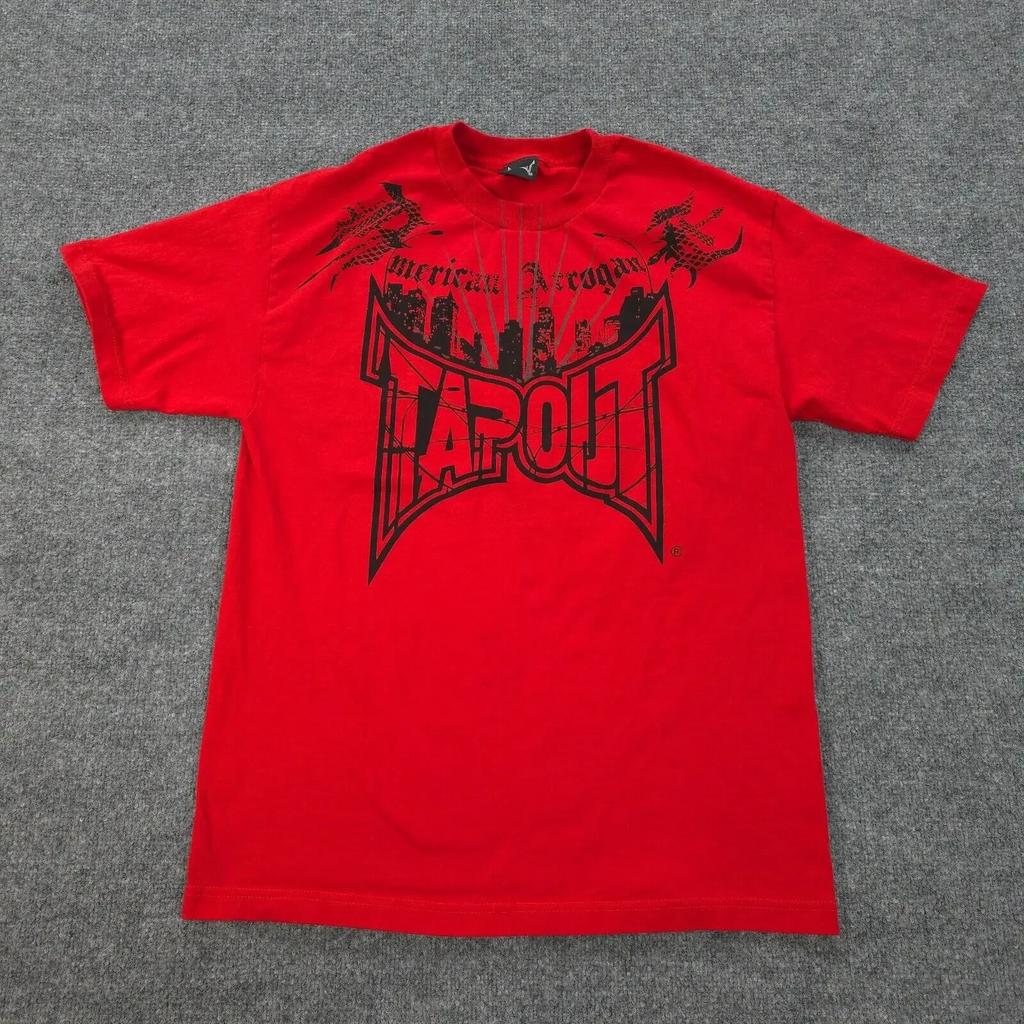 Y2K Tap Out Retro Fashion Cotton T Shirt Men Oversized Graphic Print Streetwear Short Sleeve Tee Distressed Graphic