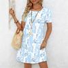 Women's Fashion Graceful Beautiful  Colorful Flowers  Grass Colorful Flowers and Small Grass Print Summer Spring Short Sleeve O-Neck Casual Dresses