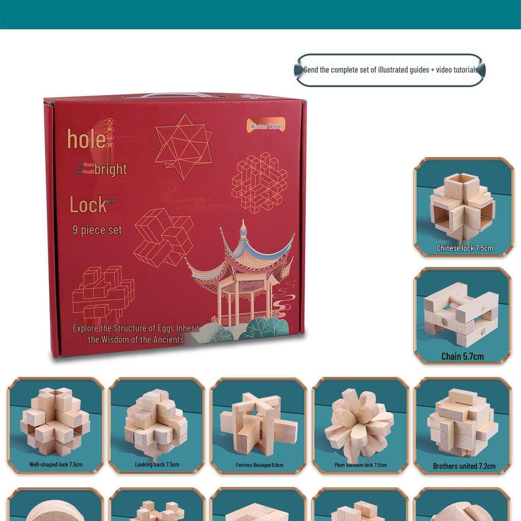 36-Piece Beech Wood Kongming Lock Set: Educational Building Blocks for Kids