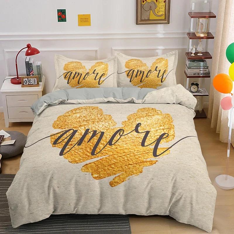 3D Love Heart Valentines Gift Comfortable Duvet Quilt Cover Pillowcase Bedding Set Children Bedroom Decoration Home Textile