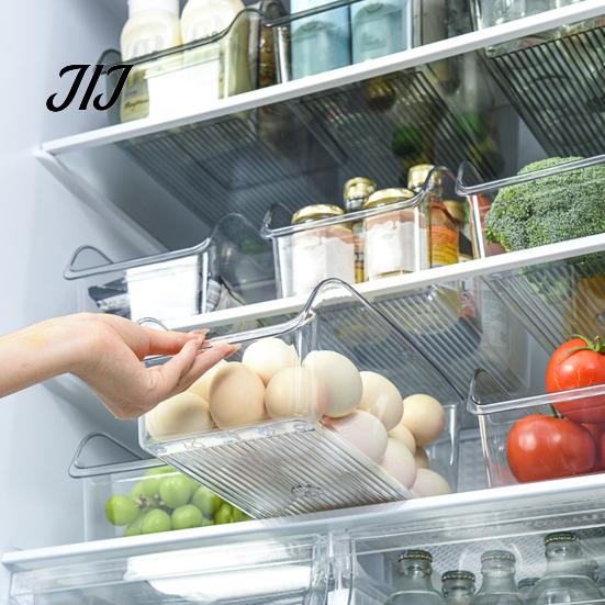 Fresh Keeping Produce Keepers Refrigerator Storage Box with Handle, Clear PET Pull Out Drawer Home Kitchen Accessories Organizer, Stackable