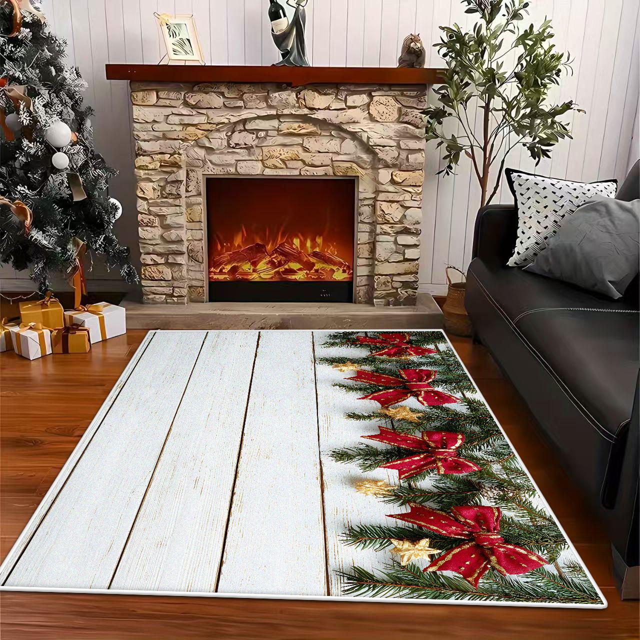 

Christmas Retro Style Non-slip Carpet Living Room Large Area Soft Leisure Area Decor Rug Machine Washable Sofa Table Mat Flannel 60x90cm