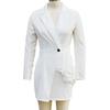 Vestido Blazer Feminino Gola V Manga Longa Bodycon Vestido de Trabalho Um Botão Babado Tubinho Formal para Escritório