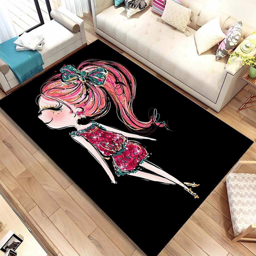 Cute Ballet Girl Ballerina Fairy Cartoon Area Rug,Carpet for Living Room Bedroom Sofa Doormat Decoration, Kid Non-slip Floor Mat