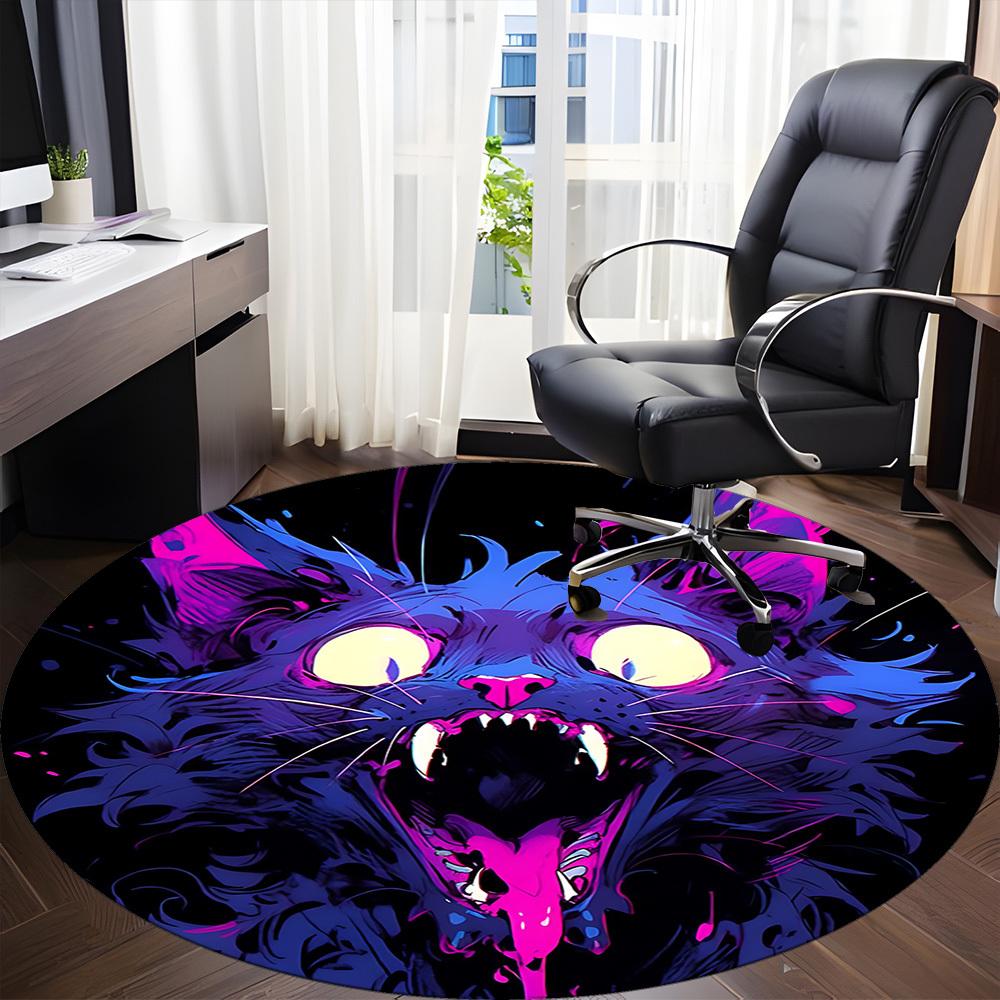 1PC Neon Kitty Office Round Area Rug, Indoor Mat Suitable ForOffice, Under Office Chairs Bedroom Living Room Home Decor, Room Deco F043