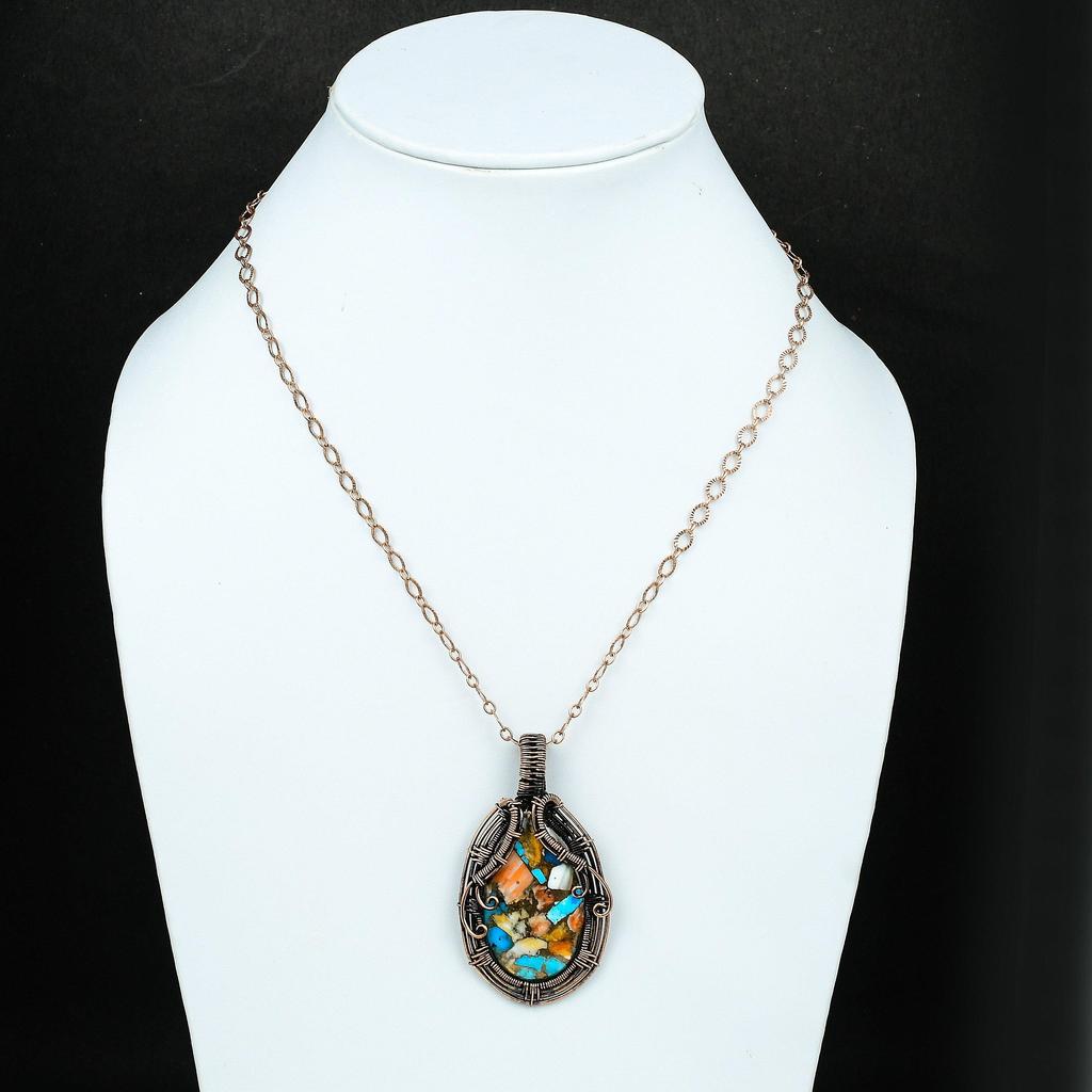 Stachelige Auster Kupfer Türkis Anhänger Edelsteinanhänger Kupferdraht gewickelter Anhänger Kupferschmuck Handgefertigt Designeranhänger Geschenk für Mutter