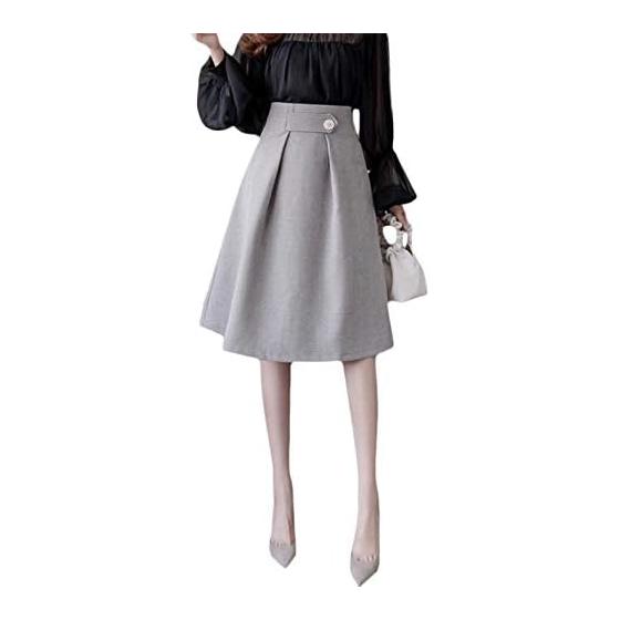 [TAITENG] Skirt, Women s, Knee Length, Flared Skirt, A-Line, High Waist, Plain, Pretty, Office Clothes, Elegant Feminine, Black Skirt, Office,