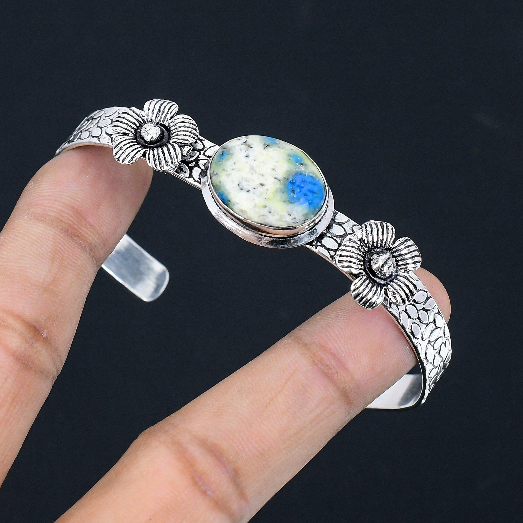 

Пасхальная распродажа 925 стерлингового серебра Натуральный К2 Яшма Цветок Рождения Авторский Браслет Adjustable