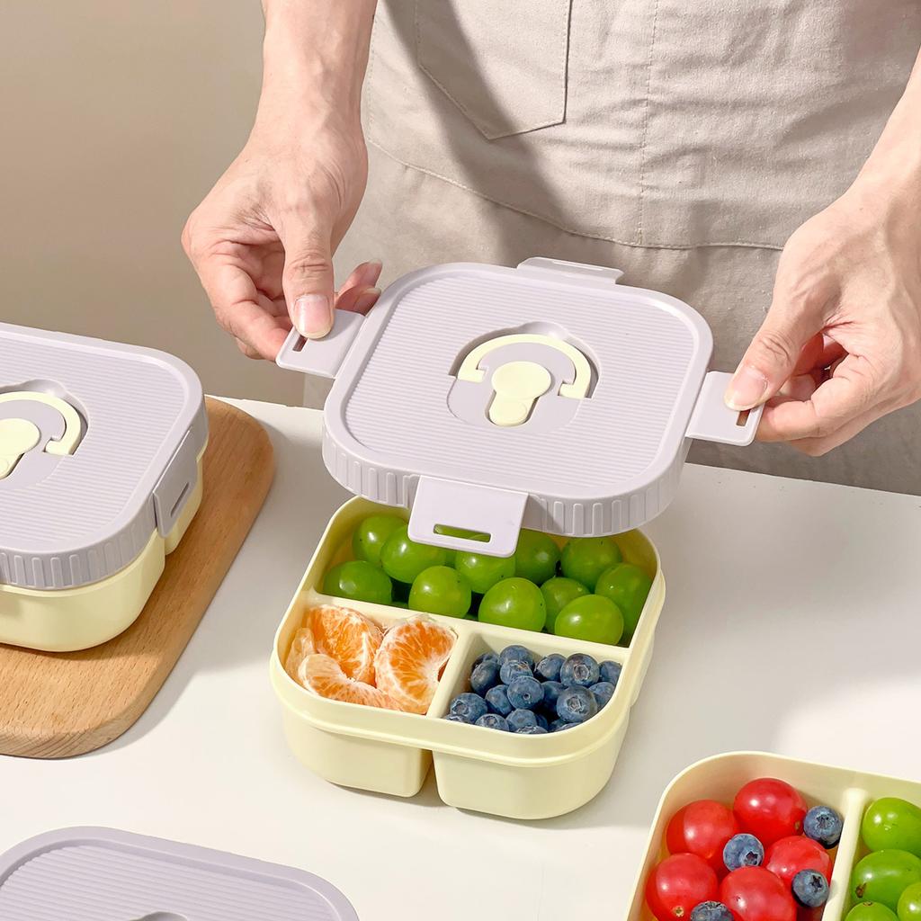 2/3 Compartment Fruit Food Container Kids Students Reusable Square Plastic Bento Lunch Box Microwave Heatable For School Picnic
