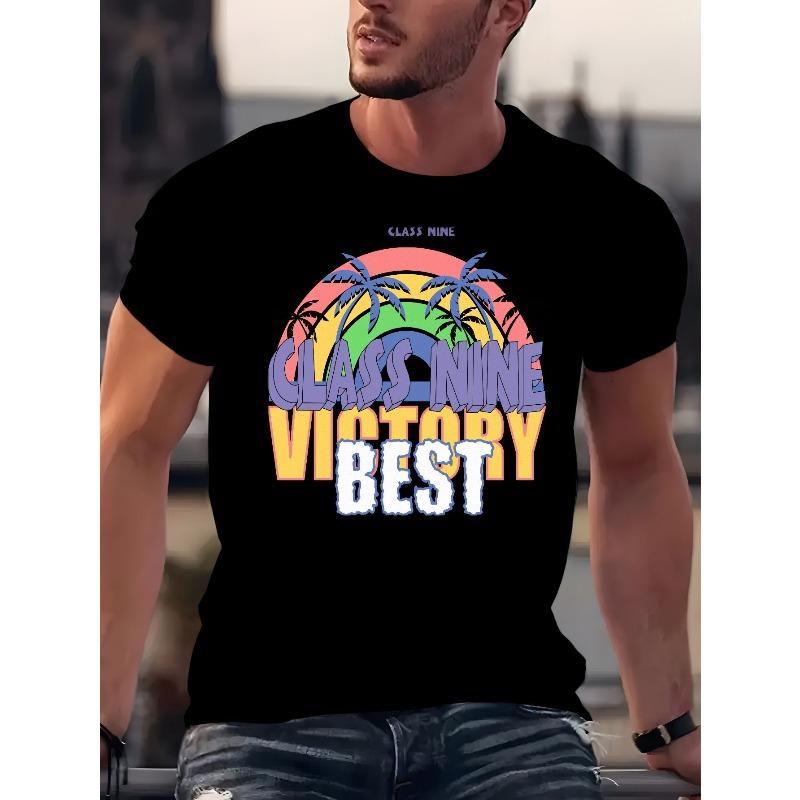 

Men S Rainbow Palm Tree Print Short Sleeve T-Shirt | Casual Crew Neck, Regular Fit, Slight Stretch Fabric, Perfect For Summer And Weekend Casual 4XL чорний