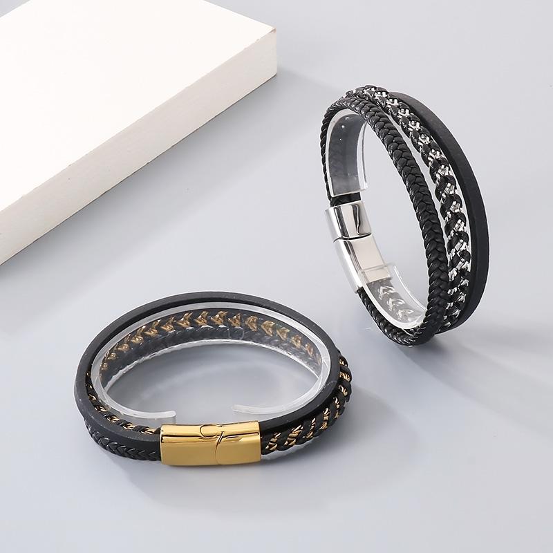 Kalen Stainless Steel Braided Leather Bracelet for Men Classic and Distinctive Cowhide Leather Bracelet Jewelry Rock Accessories
