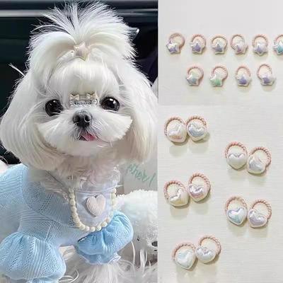 Maltese Puppy Heart Pearl Hair Tie - Small Rubber Band Pet Accessory for Bichon