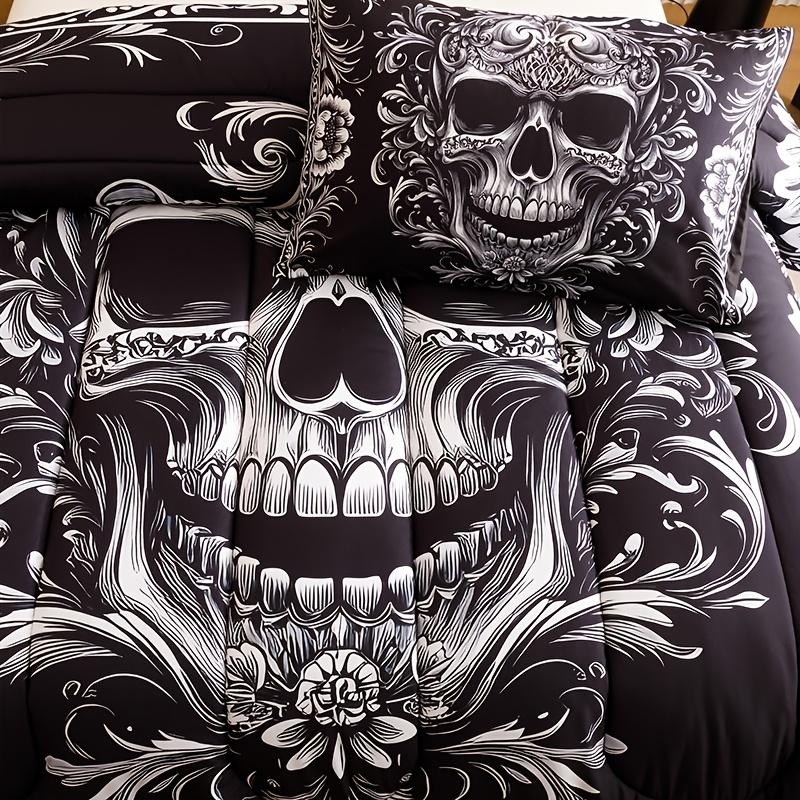 Black White Design Skull Victorian Baroque Gothic Return to The Ancients (1 Comforter +2 Pillowcases Without Pillow Core)At Home