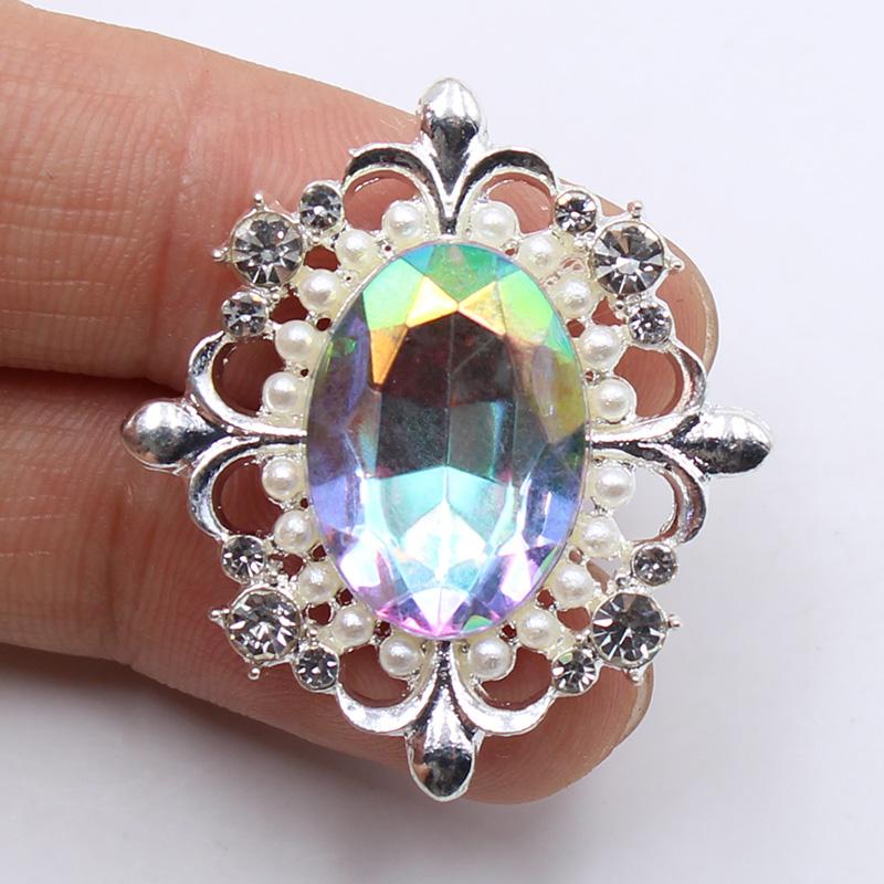 10PCS 30*34MM NEW Acrylic Button Pearl Rhinestone Silver Alloy Buttons Diy Flatback Embellishments Dress Decoration Accessories