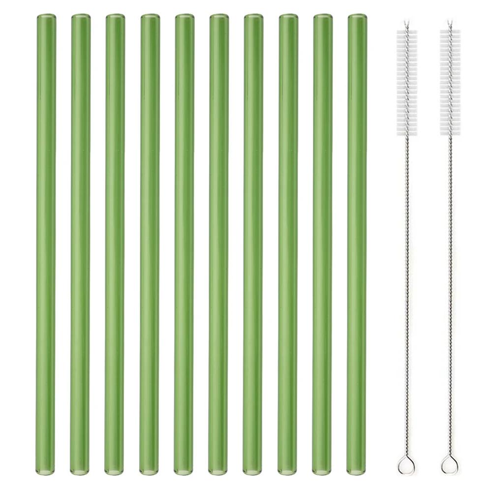 10pcs Glass Straw Reusable Glass Straw Set 8'' 200mm Long Straws with Cleaning Brush for Tumblers Cups Mason Jars