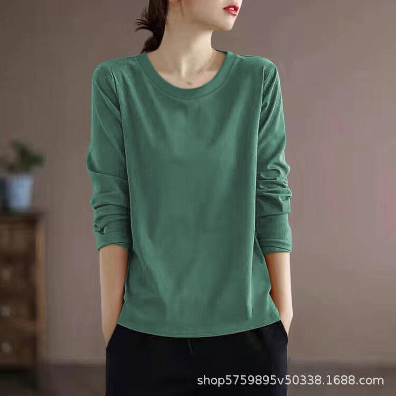 

Large size catties can be worn in spring and autumn, long-sleeved t-shirt for women, bottoming shirt, loose and thin top for women M зелений