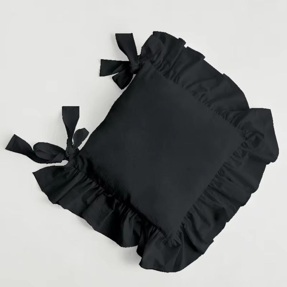 

Soft Ruffled Chair Cover with Ties Chair Slipcover Seat Mat Cover Kitchen Chair 15.75x15.75 in чёрный