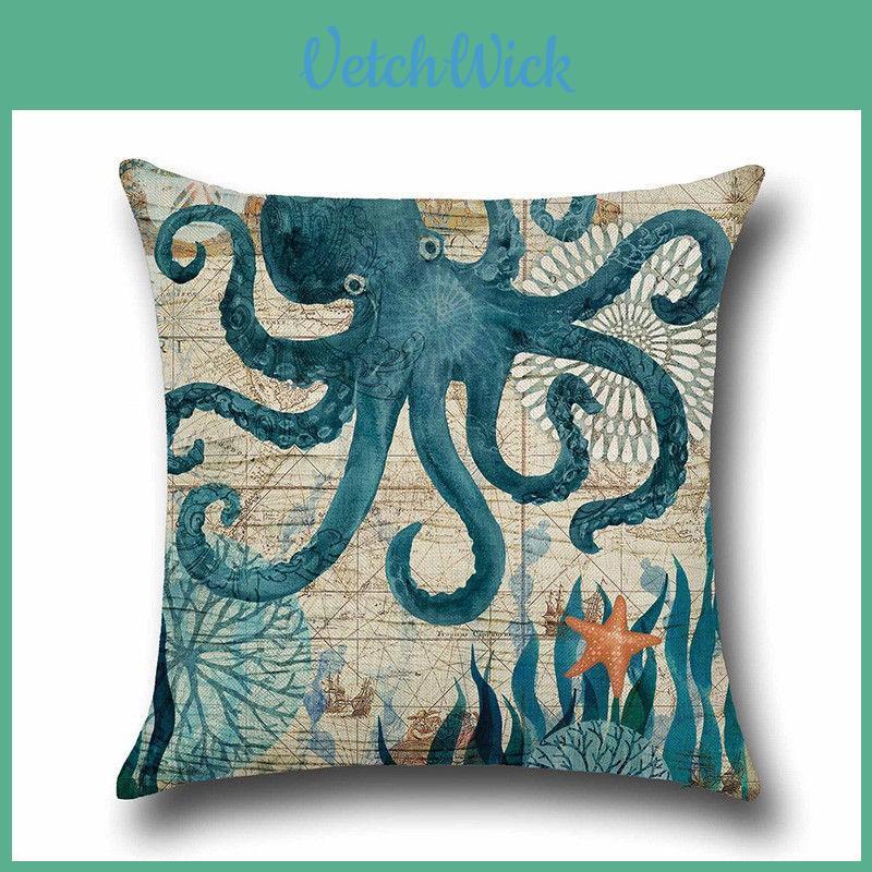 High-quality Linen Marine Animal Pillow Cushion Cover With Timeless Sea Creature Art