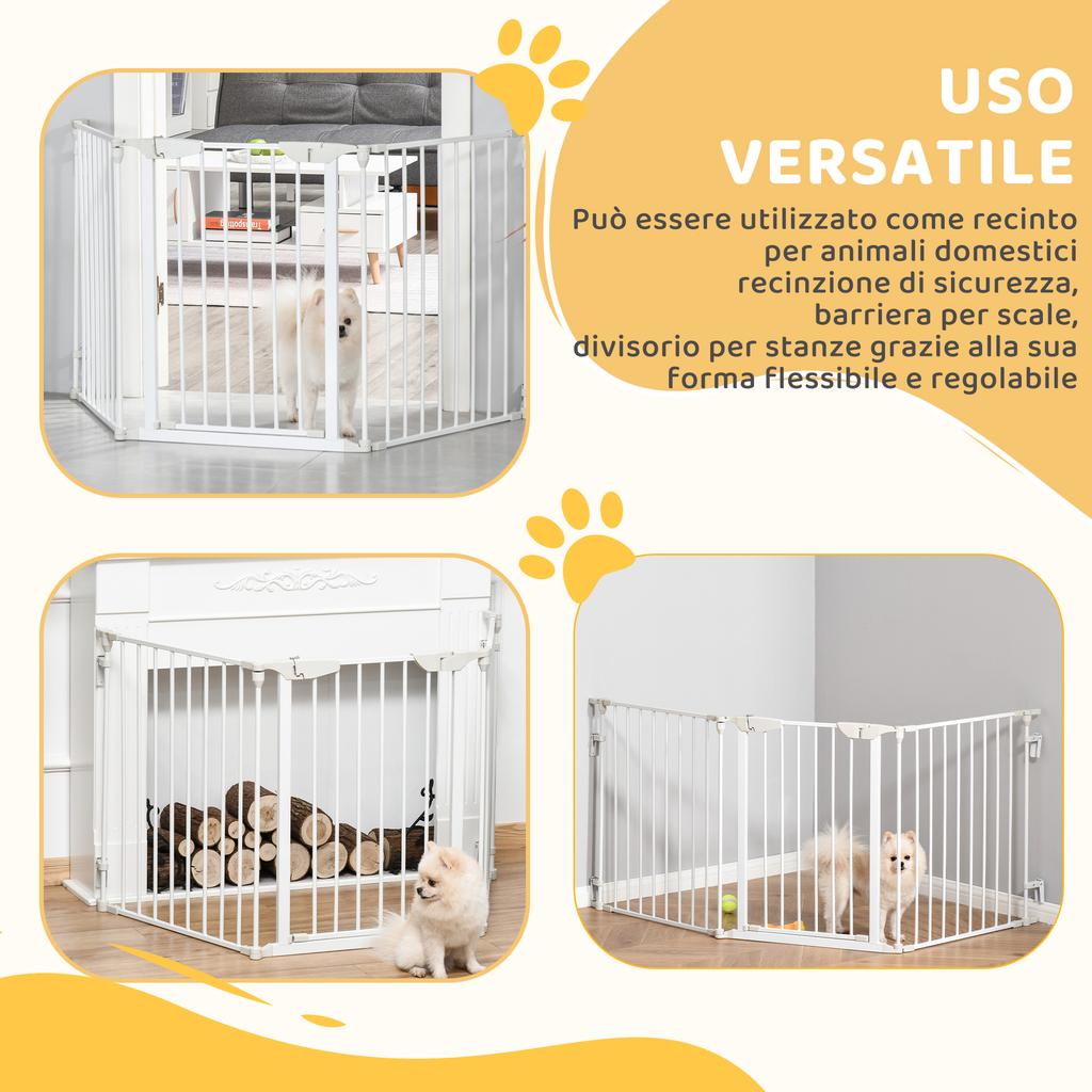 Self-Closing Dog Gate with Locking System, Metal and Plastic, 180x74.5 Cm, White
