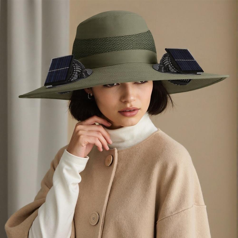Solar Fan Hat with Solar/Charging Fan Sunshade Fishing Hat Waterproof Large Edge Cooling Hat for Outdoor Riding Hiking Fishing