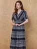 Maja Lace Pattern Smoked Banding V-Neck Long Dress