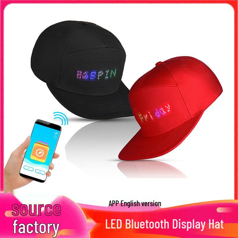Bluetooth LED Light-Up Hat with English Display - Customizable Text Via Mobile App for Festivals and Performances