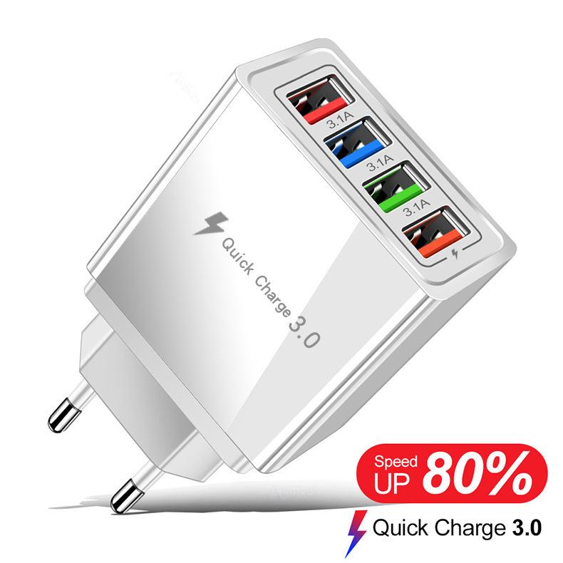 4-Port 3A USB Mobile Charger with LED - EU, US, UK Standards, Tablet-Compatible