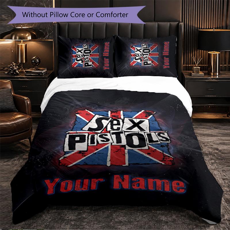 Sex Pistols Individuelles Namens-Text Bettwäscheset, 1 Bettbezug & 2 Kissenbezüge Personalisierte Schlafzimmer-Geschenk