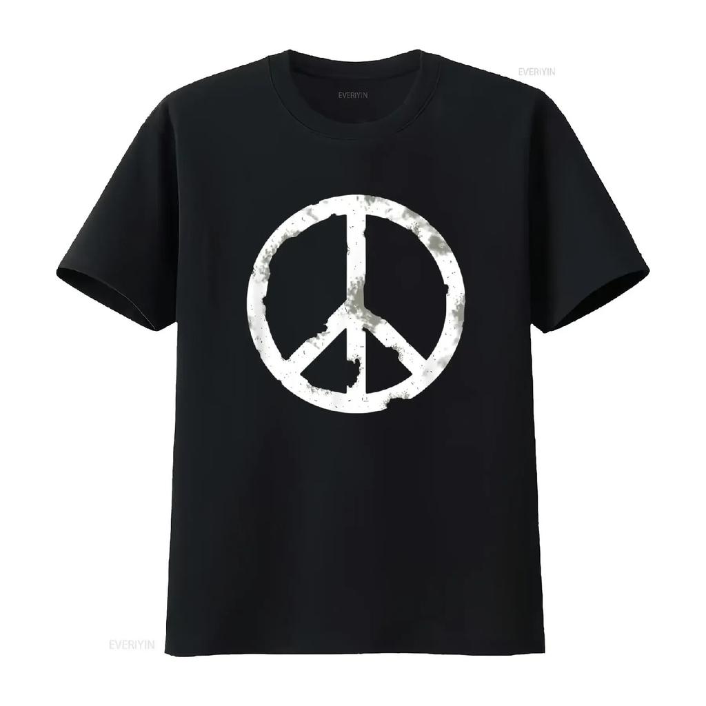 Womens Distressed Hippie Peace Sign Cool Vintage Symbol T Shirt Black 2XL vintage Washed fashion Top For Everyday Wear