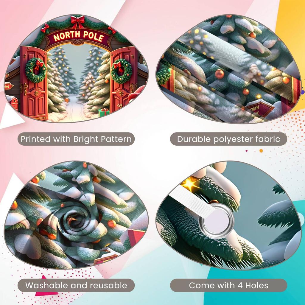 Holiday Celebration Background Holiday Archway Christmas Display North Pole Banner Snow-Covered Trees Winter Scene Display