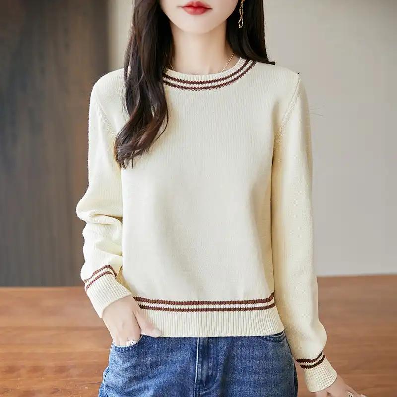 Pure Cotton Knitted Bottoming Women's New Seven-needle Thickened Warm Long-sleeved Inner Sweater Top