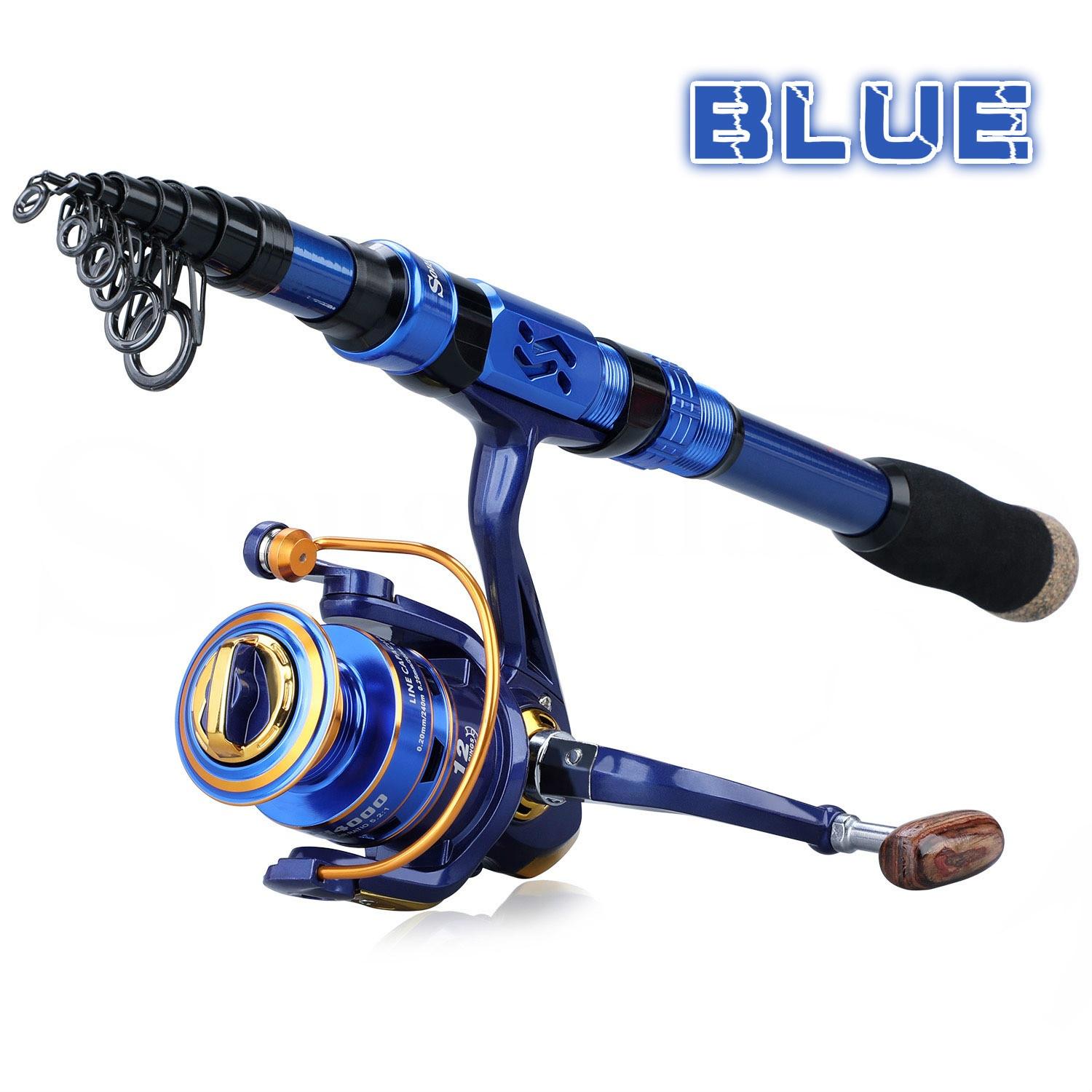 Дорожная катушка для удочки 1,8-2,4 м, телескопическая удочка 12BB, спиннинговая катушка, портативная рыболовная сумка, набор снастей 2.4M Rod&Reel 3000 синий