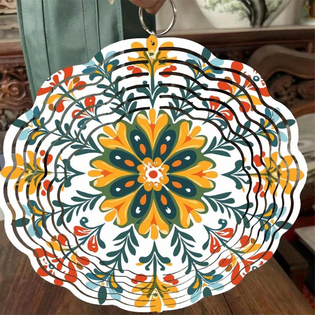 Colorful Mandala Metal Wind Chime Vibrant Floral Design Black Silhouette Outdoor Garden Decor Indoor Hanging Ornament No Power Needed All Season